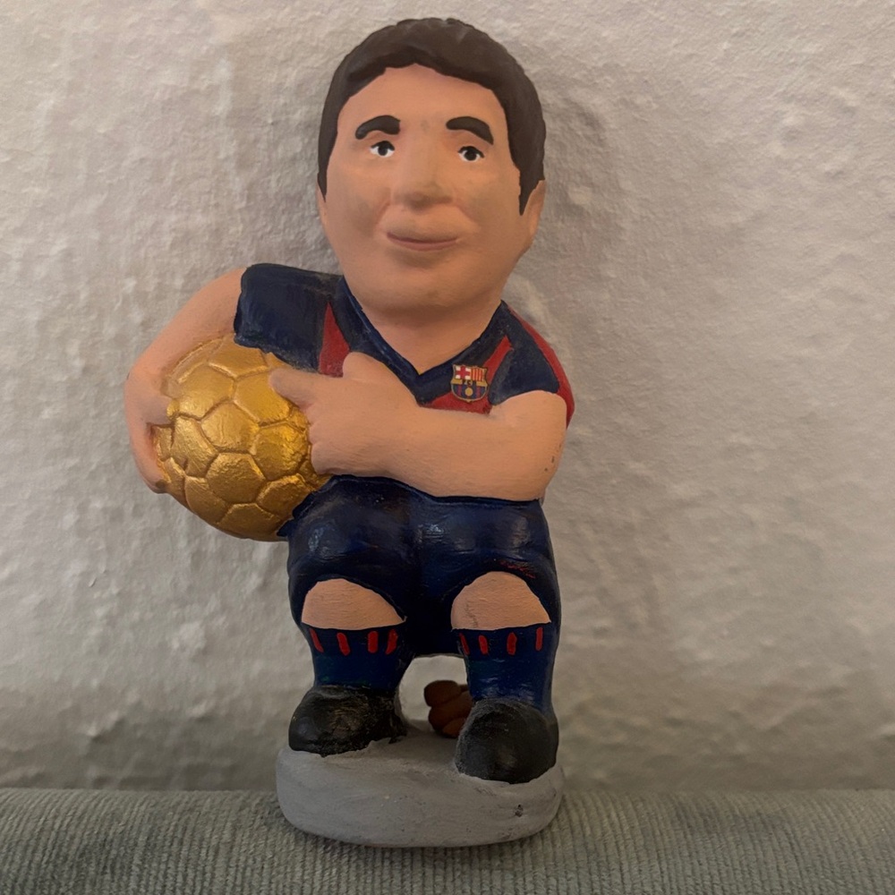Lionel Messi 'Caganer', Barcelona, Spain Soccer Player Figurine with Gold Ball